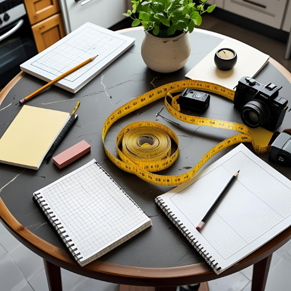 Hand drawing floor plan with pen on paper